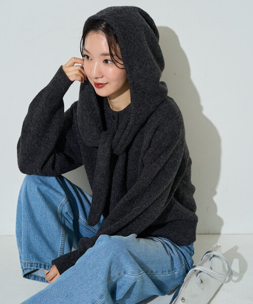 FREAK'S STORE(フリークスストア)の「限定展開 ウールミックス ニット フーディー セット カーディガン(カーディガン/ボレロ・レディース・ベージュ/チャコールグレー/ライトグレー/ブラウン・フリ-)」の2枚目の写真