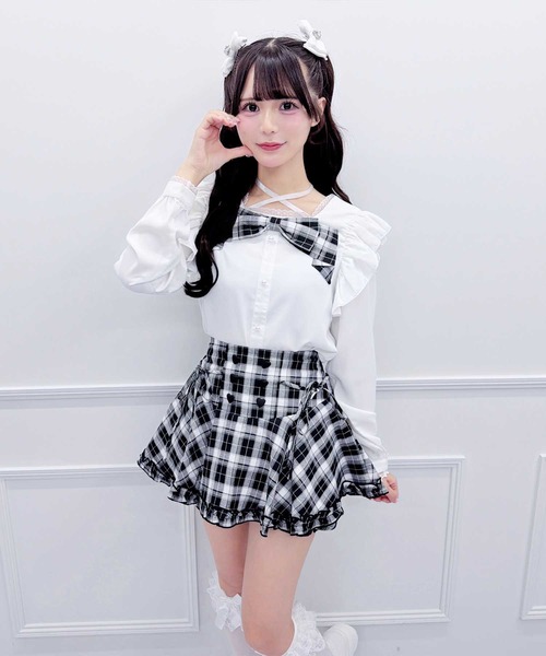 MA*RS(アメーバーマーズ)の「サテンリボンチェックブラウス(シャツ/ブラウス・レディース・ホワイト/ブラック/ブラック×ホワイト・FREE)」の11枚目の写真