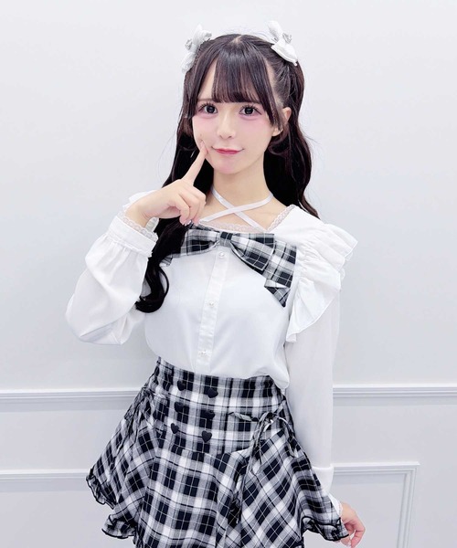 MA*RS(アメーバーマーズ)の「サテンリボンチェックブラウス(シャツ/ブラウス・レディース・ホワイト/ブラック/ブラック×ホワイト・FREE)」の10枚目の写真