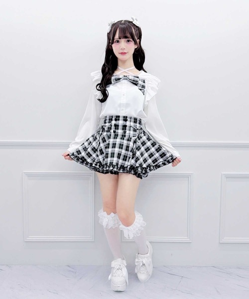 MA*RS(アメーバーマーズ)の「サテンリボンチェックブラウス(シャツ/ブラウス・レディース・ホワイト/ブラック/ブラック×ホワイト・FREE)」の9枚目の写真