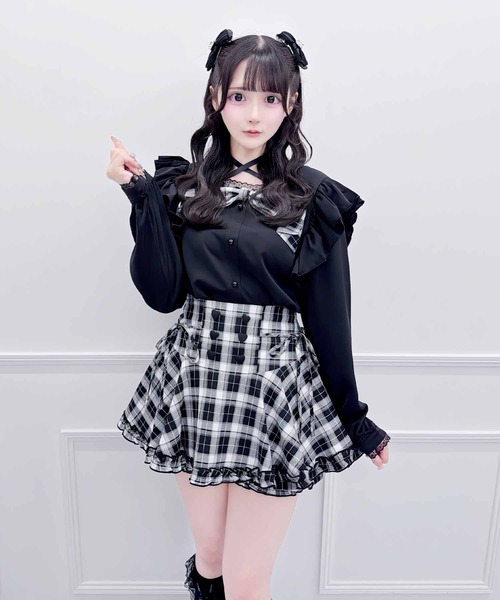 MA*RS(アメーバーマーズ)の「サテンリボンチェックブラウス(シャツ/ブラウス・レディース・ホワイト/ブラック/ブラック×ホワイト・FREE)」の8枚目の写真