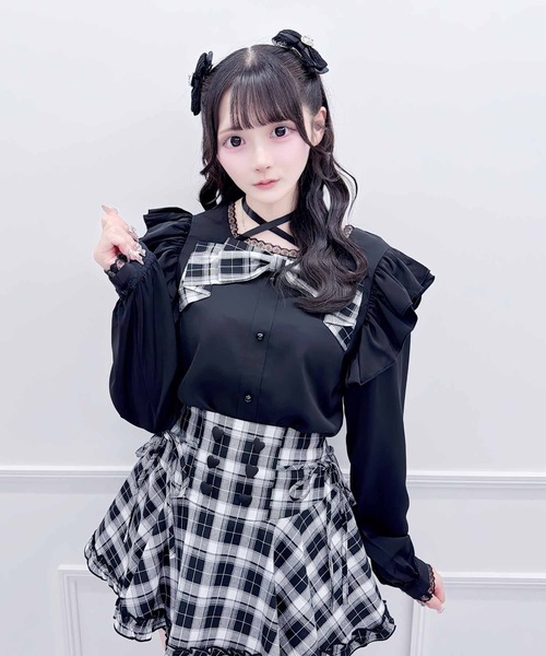 MA*RS(アメーバーマーズ)の「サテンリボンチェックブラウス(シャツ/ブラウス・レディース・ホワイト/ブラック/ブラック×ホワイト・FREE)」の7枚目の写真