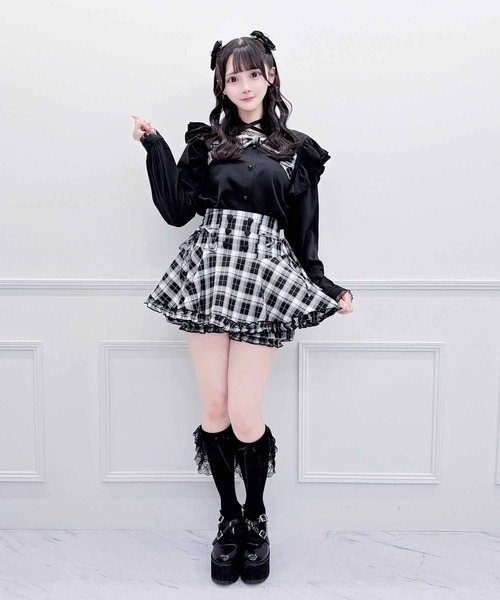 MA*RS(アメーバーマーズ)の「サテンリボンチェックブラウス(シャツ/ブラウス・レディース・ホワイト/ブラック/ブラック×ホワイト・FREE)」の6枚目の写真