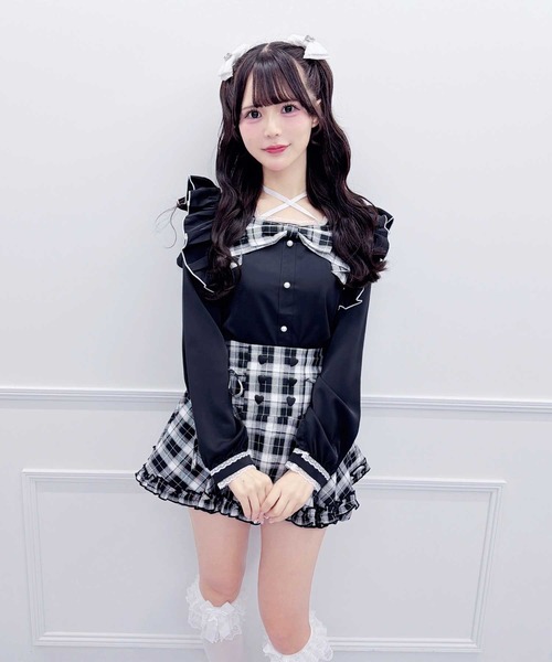 MA*RS(アメーバーマーズ)の「サテンリボンチェックブラウス(シャツ/ブラウス・レディース・ホワイト/ブラック/ブラック×ホワイト・FREE)」の5枚目の写真