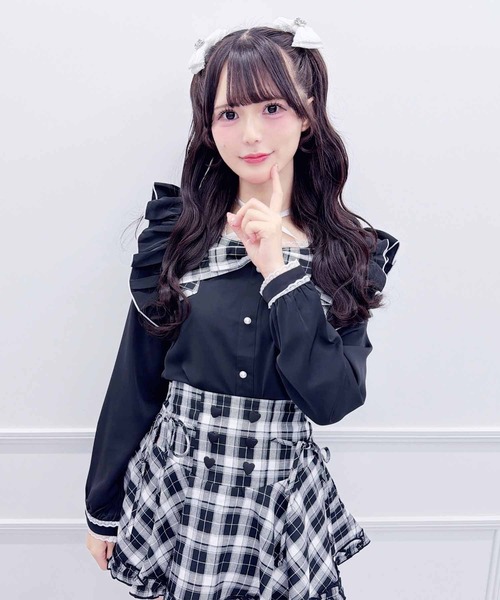 MA*RS(アメーバーマーズ)の「サテンリボンチェックブラウス(シャツ/ブラウス・レディース・ホワイト/ブラック/ブラック×ホワイト・FREE)」の4枚目の写真