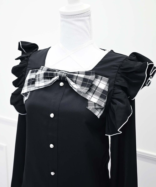 MA*RS(アメーバーマーズ)の「サテンリボンチェックブラウス(シャツ/ブラウス・レディース・ホワイト/ブラック/ブラック×ホワイト・FREE)」の14枚目の写真