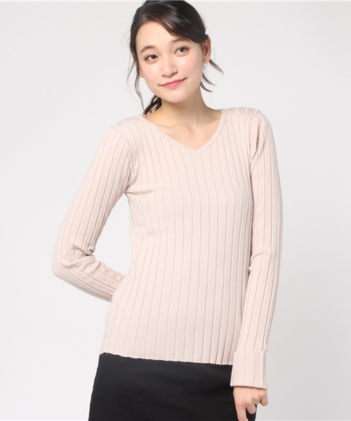 VENCEEXCHANGE（ヴァンスエクスチェンジ）の「リブVネックプルオーバー                 （ニット/セーター・レディース・ピンク/グレー/ブラック/ライトブルー・MEDIUM）」の13枚目の写真