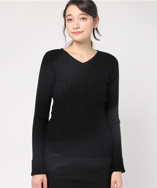 VENCEEXCHANGE（ヴァンスエクスチェンジ）の「リブVネックプルオーバー                 （ニット/セーター・レディース・ピンク/グレー/ブラック/ライトブルー・MEDIUM）」の5枚目の写真