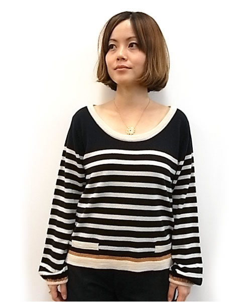 mystic（ミスティック）の「ボーダーニットP/O（ニット/セーター・レディース・オフホワイト/キャメル/オレンジ/グレー/ネイビー・ﾌﾘ-）」の3枚目の写真