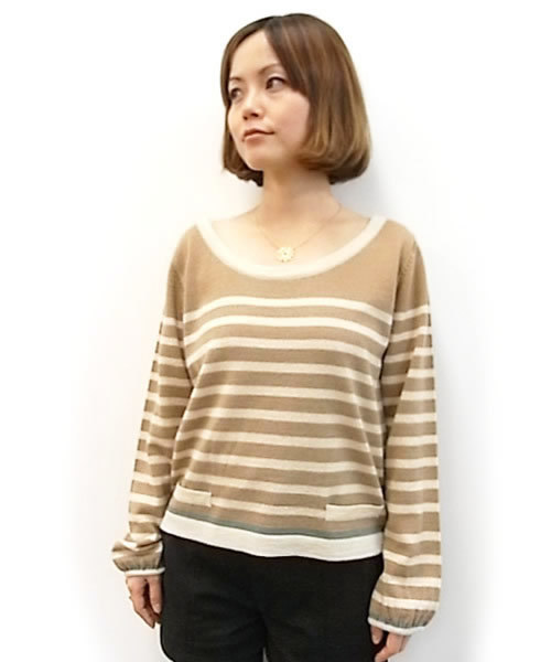 mystic（ミスティック）の「ボーダーニットP/O（ニット/セーター・レディース・オフホワイト/キャメル/オレンジ/グレー/ネイビー・ﾌﾘ-）」の4枚目の写真