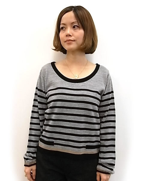 mystic（ミスティック）の「ボーダーニットP/O（ニット/セーター・レディース・オフホワイト/キャメル/オレンジ/グレー/ネイビー・ﾌﾘ-）」の2枚目の写真