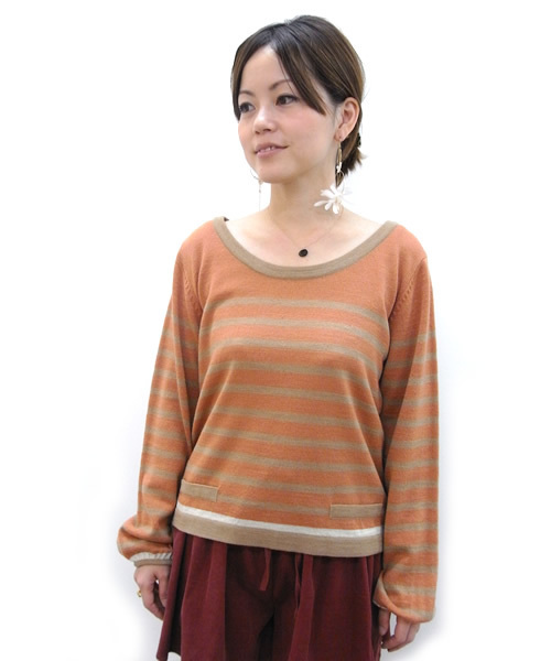 mystic（ミスティック）の「ボーダーニットP/O（ニット/セーター・レディース・オフホワイト/キャメル/オレンジ/グレー/ネイビー・ﾌﾘ-）」の5枚目の写真