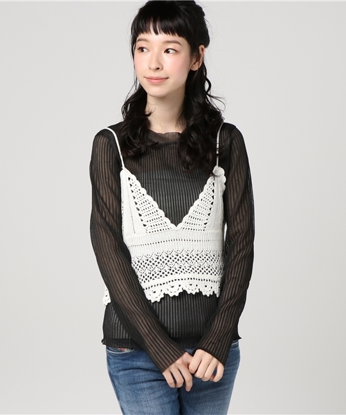 WEGO（ウィゴー）の「WEGO/カギ編みキャミソール（キャミソール・レディース・レッド/ホワイト・FREE）」の9枚目の写真