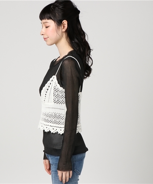 WEGO（ウィゴー）の「WEGO/カギ編みキャミソール（キャミソール・レディース・レッド/ホワイト・FREE）」の4枚目の写真