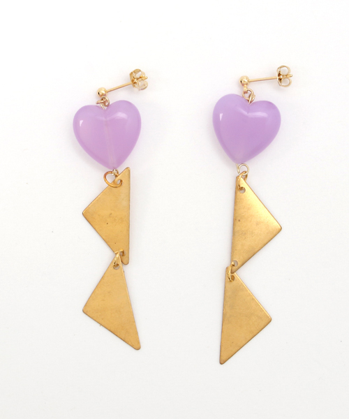 TONE SELECT GOODS(トーンセレクトグッズ)の「【flua/フルア】【Vintage accessory】【16kgp】さんかく ハート ピアス(ピアス(両耳用)・レディース・パープル/ピンク/ベージュ・FREE)」の3枚目の写真