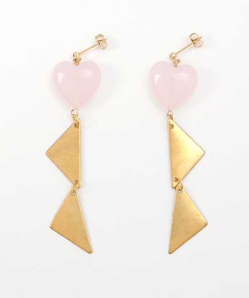 TONE SELECT GOODS(トーンセレクトグッズ)の「【flua/フルア】【Vintage accessory】【16kgp】さんかく ハート ピアス(ピアス(両耳用)・レディース・パープル/ピンク/ベージュ・FREE)」の1枚目の写真