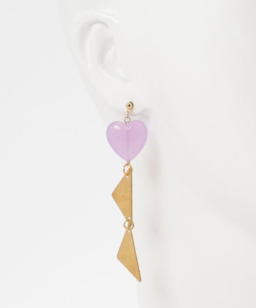 TONE SELECT GOODS(トーンセレクトグッズ)の「【flua/フルア】【Vintage accessory】【16kgp】さんかく ハート ピアス(ピアス(両耳用)・レディース・パープル/ピンク/ベージュ・FREE)」の5枚目の写真