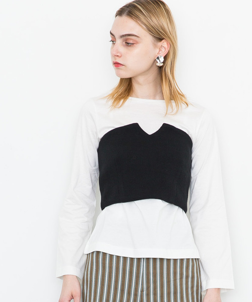 STUDIOUS(ステュディオス)の「【STUDIOUS】ニットビスチェ付カットソー(Tシャツ/カットソー・レディース・ブラック/カーキ・FREE)」の9枚目の写真