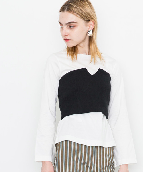 STUDIOUS(ステュディオス)の「【STUDIOUS】ニットビスチェ付カットソー(Tシャツ/カットソー・レディース・ブラック/カーキ・FREE)」の8枚目の写真