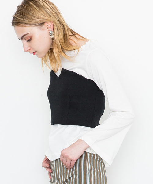 STUDIOUS(ステュディオス)の「【STUDIOUS】ニットビスチェ付カットソー(Tシャツ/カットソー・レディース・ブラック/カーキ・FREE)」の7枚目の写真