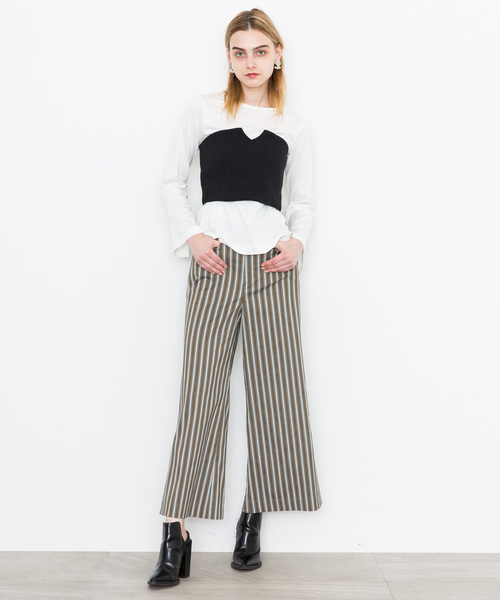 STUDIOUS(ステュディオス)の「【STUDIOUS】ニットビスチェ付カットソー(Tシャツ/カットソー・レディース・ブラック/カーキ・FREE)」の3枚目の写真