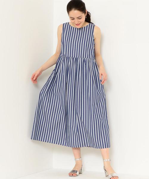 LE GLAZIK（ルグラジック）の「[ル・グラジック]LE GLAZIK SC コットン ストライプ ノースリーブワンピース ◆（ワンピース・レディース・ネイビー・36）」の2枚目の写真