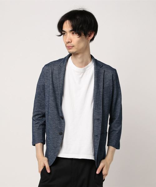 VOGUISH(ヴォーギッシュ)の「綿スラブx鹿の子プレーティング7分袖ジャケット(テーラードジャケット)」|ネイビー