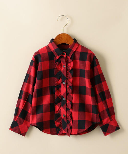 green label relaxing(グリーンレーベルリラクシング)の「ブロックチェック フリル ブラウス(シャツ/ブラウス・キッズ・イエロー/レッド・125/105/135/115)」の1枚目の写真