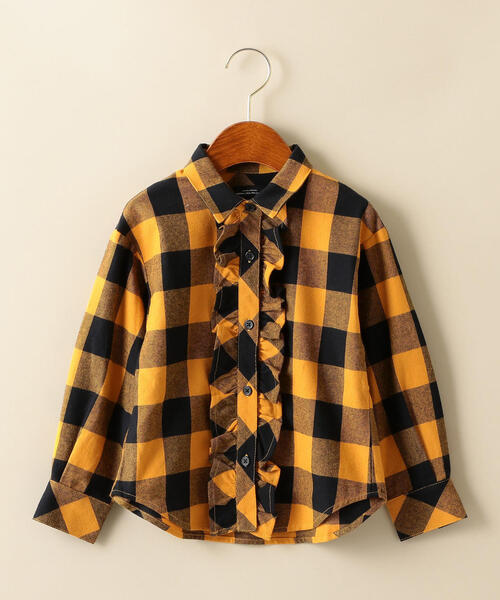 green label relaxing(グリーンレーベルリラクシング)の「ブロックチェック フリル ブラウス(シャツ/ブラウス・キッズ・イエロー/レッド・125/105/135/115)」の2枚目の写真