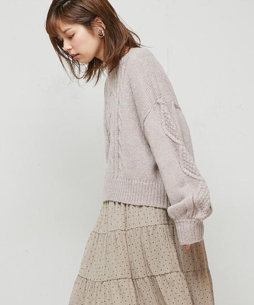 natural couture(ナチュラルクチュール)の「ざっくりケーブルニット(ニット/セーター・レディース・アイボリー/グレイッシュベージュ/パープル・FREE)」の8枚目の写真