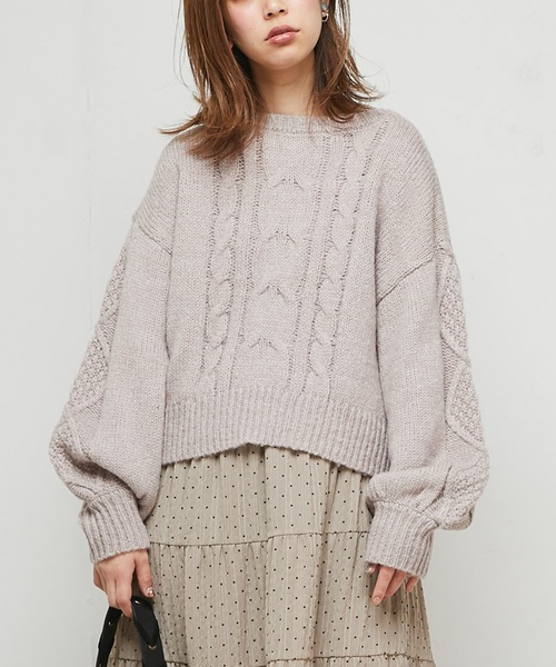 natural couture(ナチュラルクチュール)の「ざっくりケーブルニット(ニット/セーター・レディース・アイボリー/グレイッシュベージュ/パープル・FREE)」の9枚目の写真