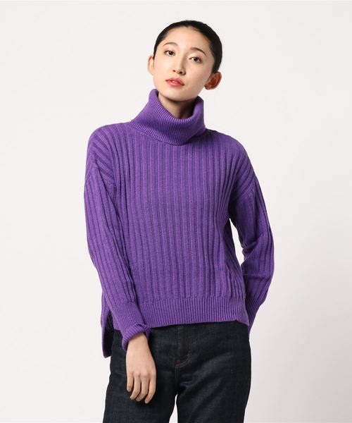 YECCA VECCA(イェッカヴェッカ)の「・ワイドリブニットプルオーバー(ニット/セーター・レディース・ブラック/パープル/アイボリー/杢グレー・FREE)」の4枚目の写真