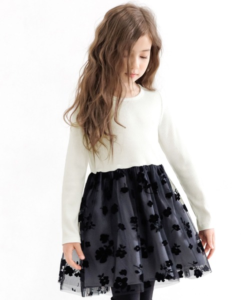 Bee des Bee（ビーデスビー）の「ドッキングワンピース（ワンピース・キッズ・ホワイト系1/ブラック系3/ブラック系2/ブラック系1/アイボリー系1/チャコール/ブルー・110cm/100cm/120cm/130cm/140cm/150cm）」の2枚目の写真