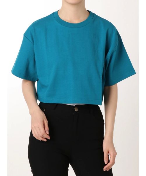 EVRIS（エヴリス）の「ルーズショートTシャツ（Tシャツ/カットソー・レディース・ホワイト/ブラック/ターコイズブルー・FREE）」の3枚目の写真