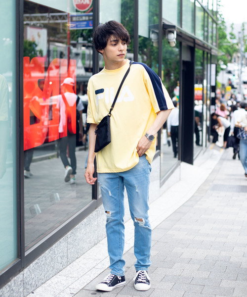FILA(フィラ)の「∴WEGO/FILA別注パイピング切替Tシャツ(Tシャツ/カットソー・メンズ・ホワイト/サックスブルー/ライトイエロー/ライトピンク・MEDIUM/LARGE)」の12枚目の写真