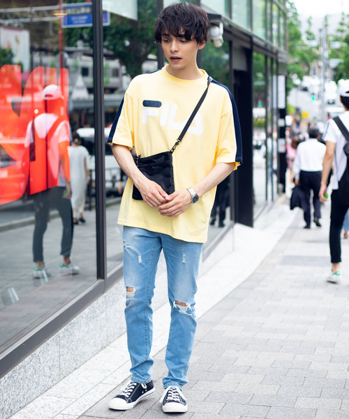FILA(フィラ)の「∴WEGO/FILA別注パイピング切替Tシャツ(Tシャツ/カットソー・メンズ・ホワイト/サックスブルー/ライトイエロー/ライトピンク・MEDIUM/LARGE)」の19枚目の写真