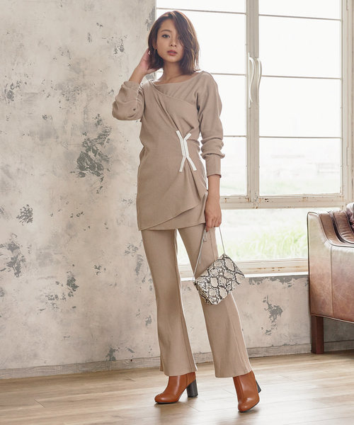 KOBE LETTUCE（コウベレタス）の「リブフレアパンツ【セットアップOK】（その他パンツ・レディース・パープル/グリーン/ブラック/ベージュ・FREE）」の8枚目の写真