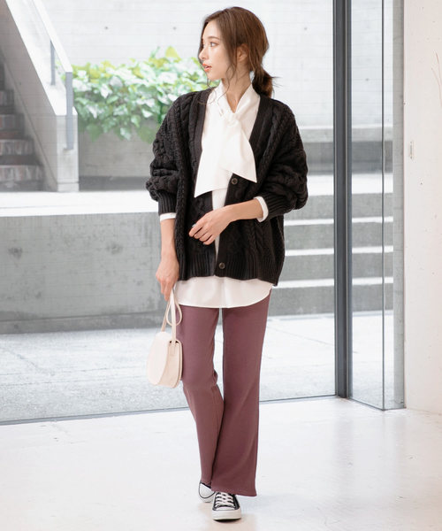 KOBE LETTUCE（コウベレタス）の「リブフレアパンツ【セットアップOK】（その他パンツ・レディース・パープル/グリーン/ブラック/ベージュ・FREE）」の11枚目の写真