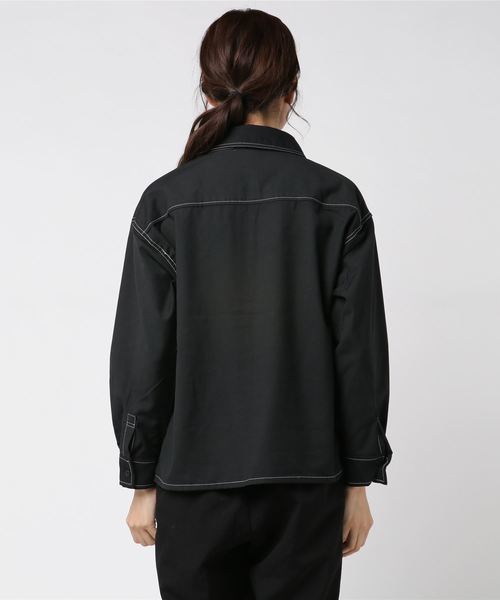 WEGO（ウィゴー）の「WEGO/ステッチポケットシャツジャケット（シャツ/ブラウス・レディース・ブラック/パープル/ブラック系その他2・FREE）」の5枚目の写真