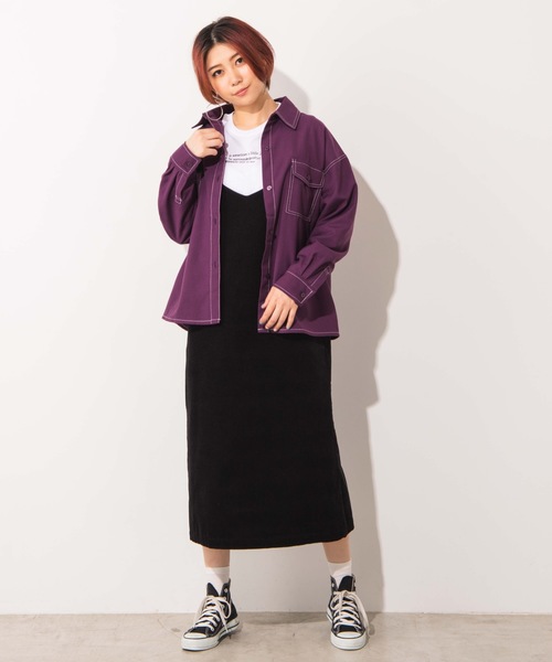 WEGO（ウィゴー）の「WEGO/ステッチポケットシャツジャケット（シャツ/ブラウス・レディース・ブラック/パープル/ブラック系その他2・FREE）」の6枚目の写真
