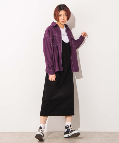 WEGO（ウィゴー）の「WEGO/ステッチポケットシャツジャケット（シャツ/ブラウス・レディース・ブラック/パープル/ブラック系その他2・FREE）」の7枚目の写真