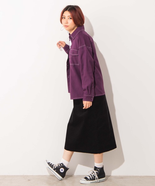 WEGO（ウィゴー）の「WEGO/ステッチポケットシャツジャケット（シャツ/ブラウス・レディース・ブラック/パープル/ブラック系その他2・FREE）」の8枚目の写真