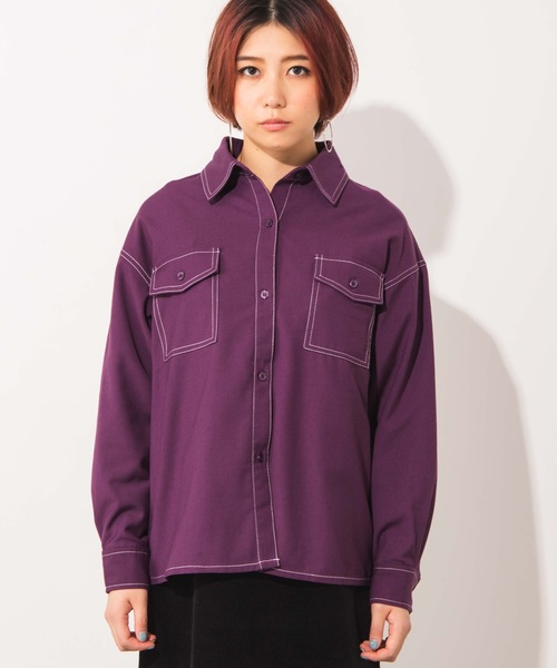 WEGO（ウィゴー）の「WEGO/ステッチポケットシャツジャケット（シャツ/ブラウス・レディース・ブラック/パープル/ブラック系その他2・FREE）」の16枚目の写真