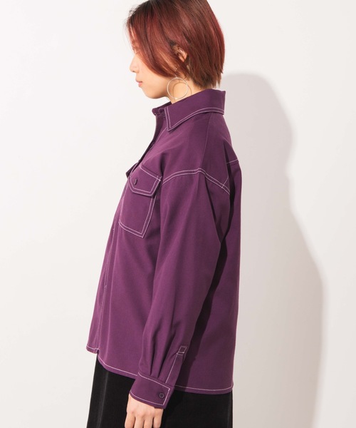 WEGO（ウィゴー）の「WEGO/ステッチポケットシャツジャケット（シャツ/ブラウス・レディース・ブラック/パープル/ブラック系その他2・FREE）」の17枚目の写真