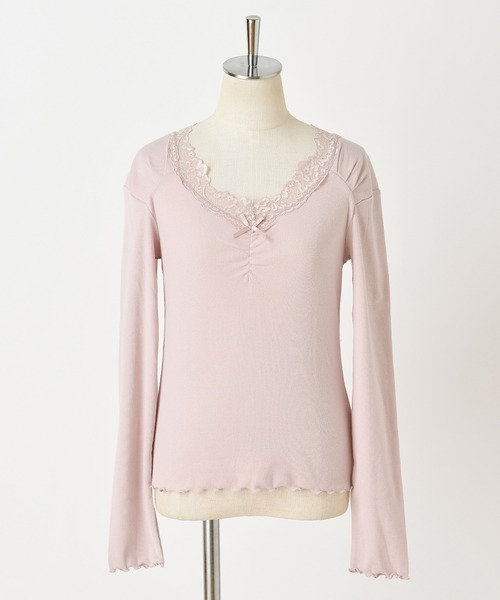 one after another NICE CLAUP(ワンアフターアナザーナイスクラップ)の「くしゅっと長袖リボンインナー(Tシャツ/カットソー・レディース・ベージュ/ブラウン/オフホワイト/ピンク・FREE)」の4枚目の写真