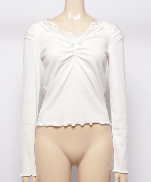 one after another NICE CLAUP(ワンアフターアナザーナイスクラップ)の「くしゅっと長袖リボンインナー(Tシャツ/カットソー・レディース・ベージュ/ブラウン/オフホワイト/ピンク・FREE)」の10枚目の写真