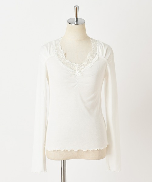 one after another NICE CLAUP(ワンアフターアナザーナイスクラップ)の「くしゅっと長袖リボンインナー(Tシャツ/カットソー・レディース・ベージュ/ブラウン/オフホワイト/ピンク・FREE)」の15枚目の写真