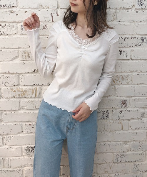 one after another NICE CLAUP(ワンアフターアナザーナイスクラップ)の「くしゅっと長袖リボンインナー(Tシャツ/カットソー・レディース・ベージュ/ブラウン/オフホワイト/ピンク・FREE)」の17枚目の写真