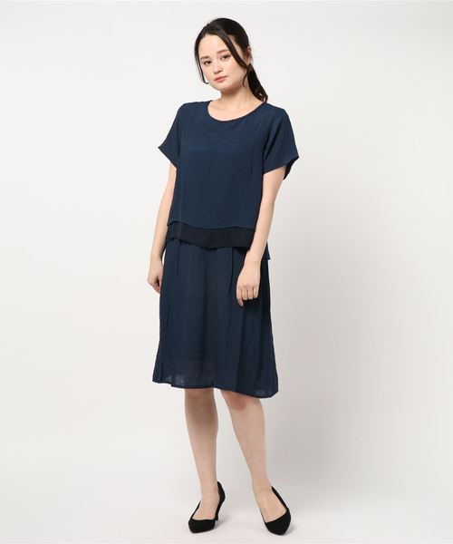 BELLUNA(ベルーナ)の「スラブ素材ドッキングワンピース(ワンピース・レディース・ネイビー/ターコイズブルー/テラコッタ・MEDIUM/LARGE/X-LARGE)」の2枚目の写真