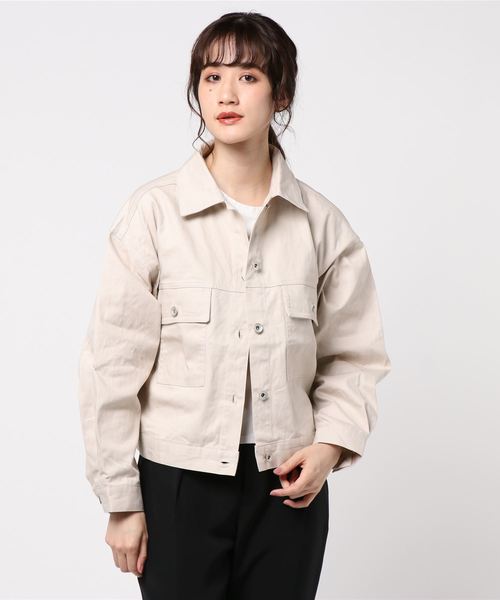 KOBE LETTUCE（コウベレタス）の「[ツイルorデニム]ショートジャケット（デニムジャケット・レディース・オフホワイト/モカ/ブルー系その他/グレイッシュベージュ・FREE）」の3枚目の写真